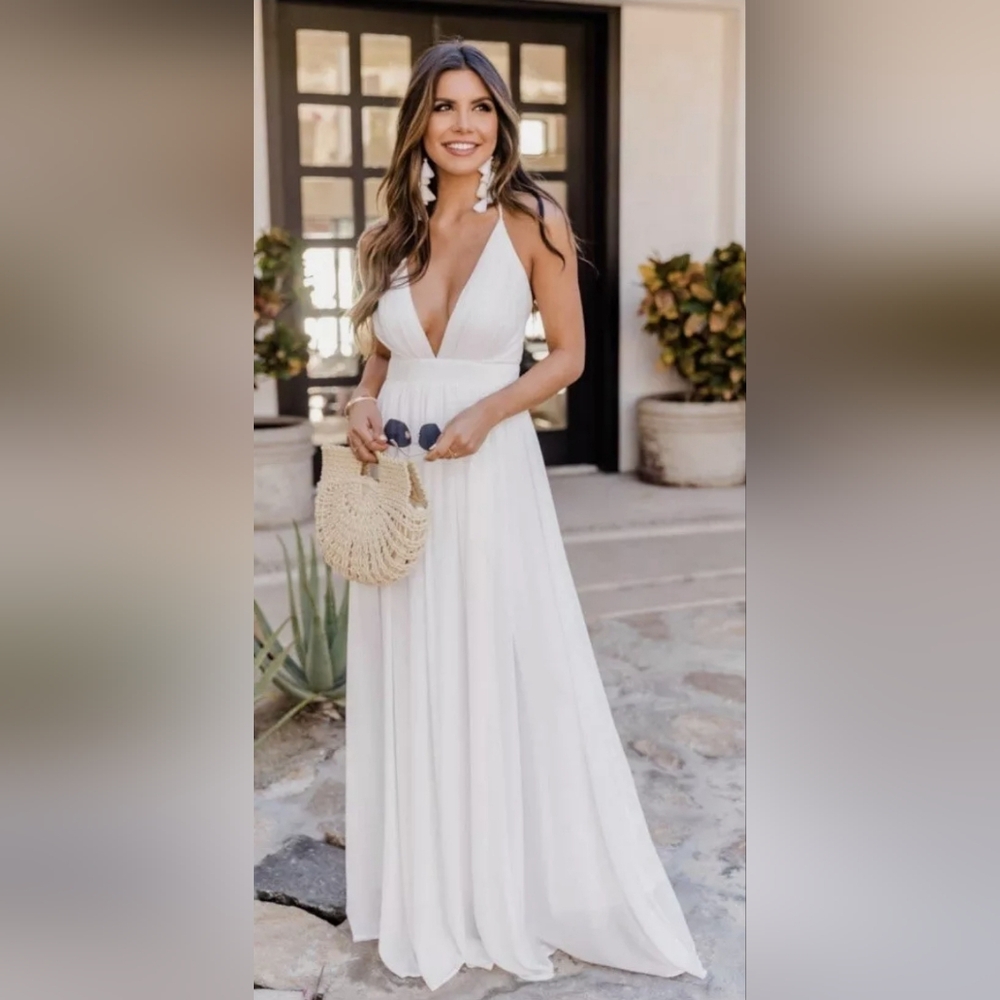 Pink Lily Elegant White Maxi Dress